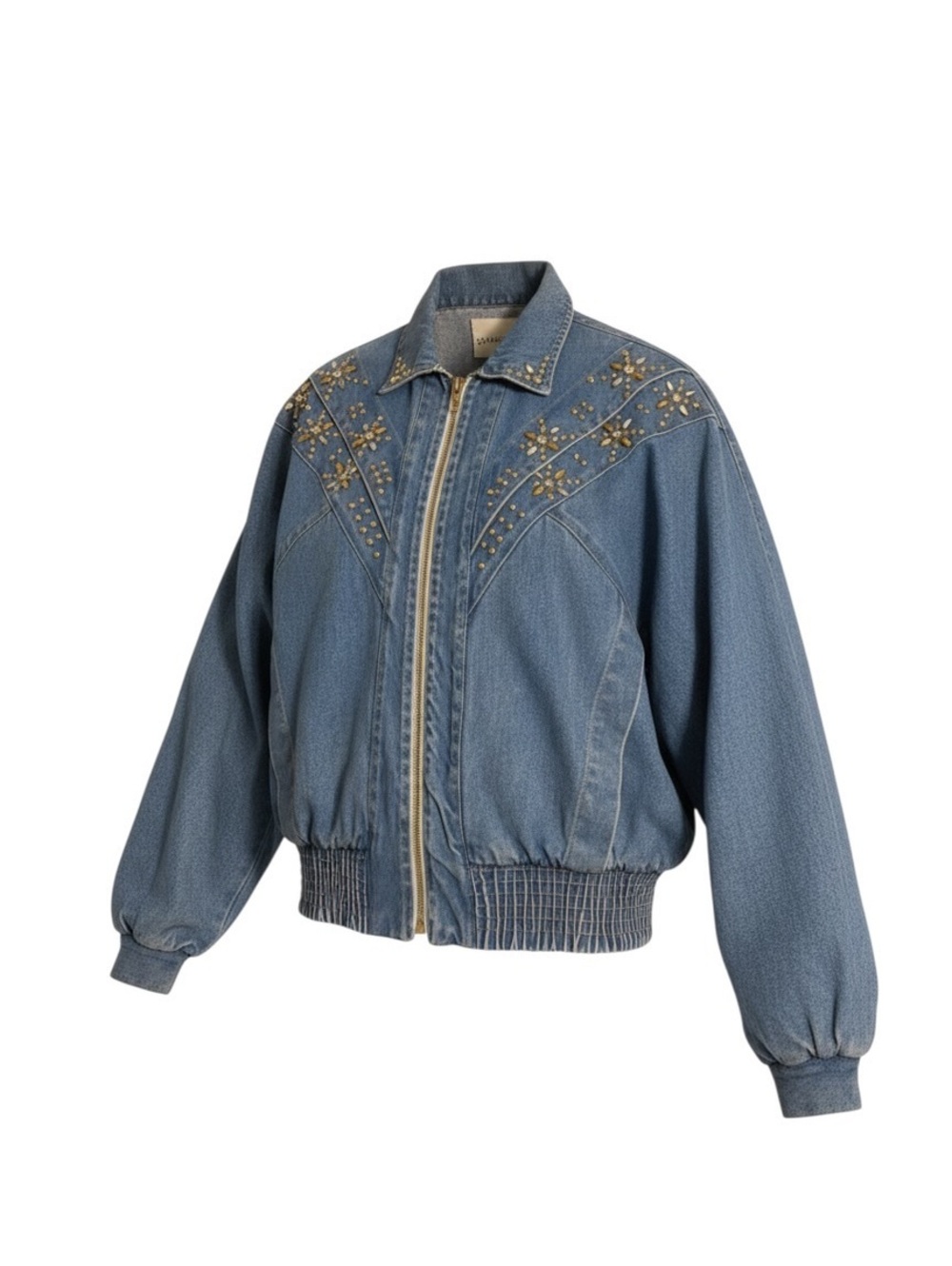 Vintage Embellished Denim Bomber Jacket